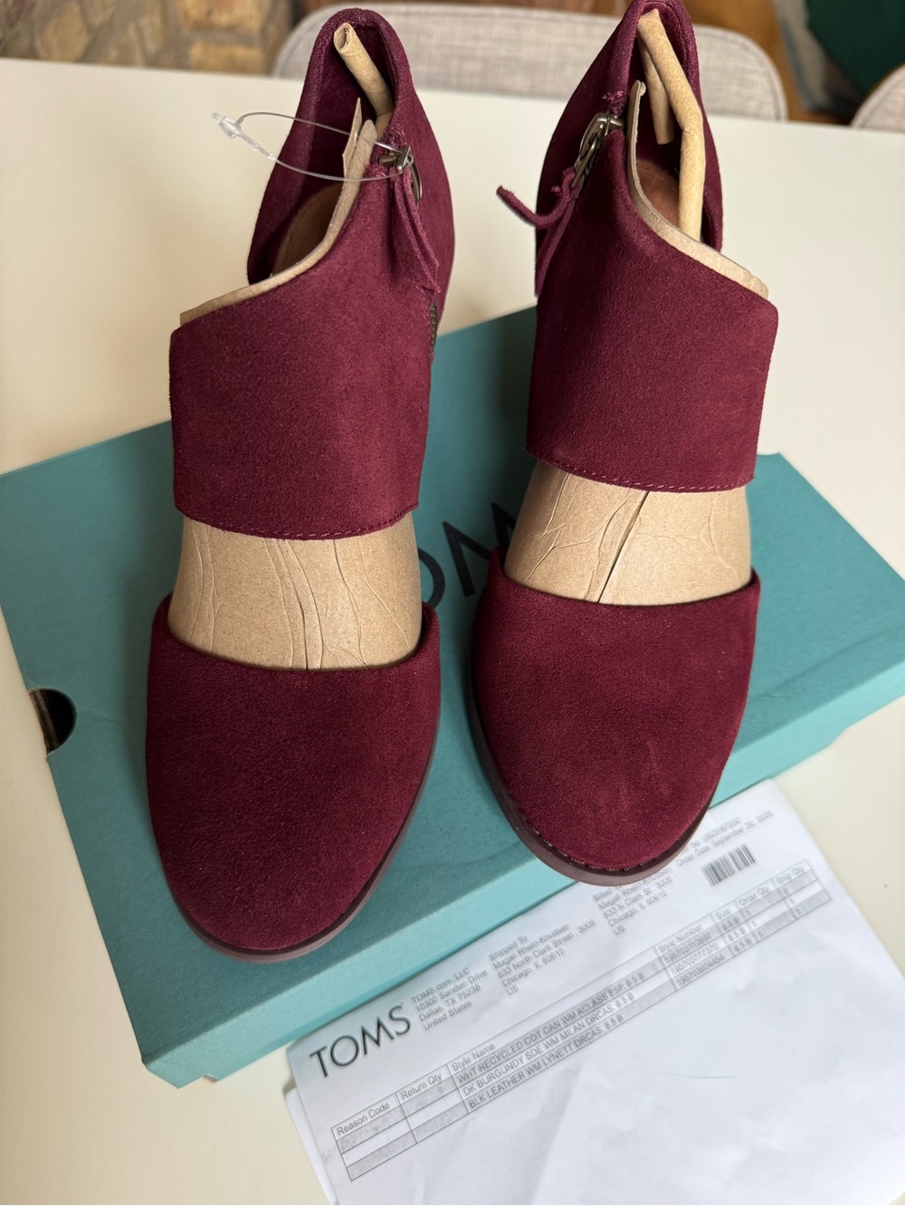 TOMS Women's Maroon Milan Suede Block Heel Ankle Booties - Picture 2 of 6